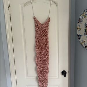 Miaou Pink Plaid Ruched Dress